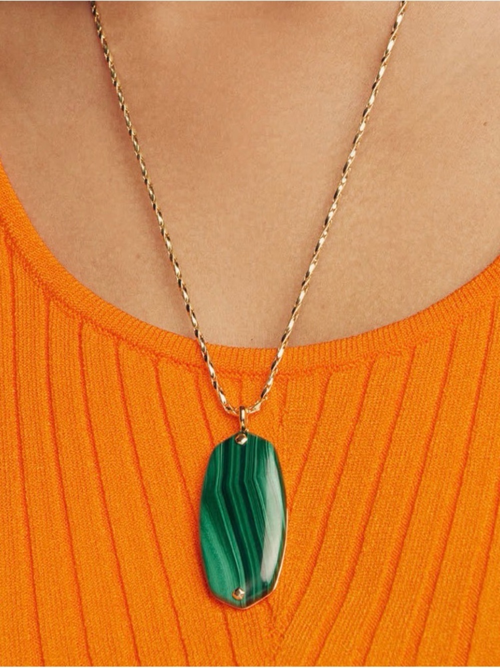 NWT Kendra Scott Danielle Riveted Long Necklace Green Malachite